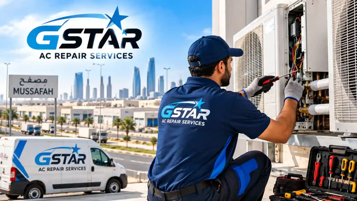 GSTAR technician providing AC repair Abu Dhabi Mussafah